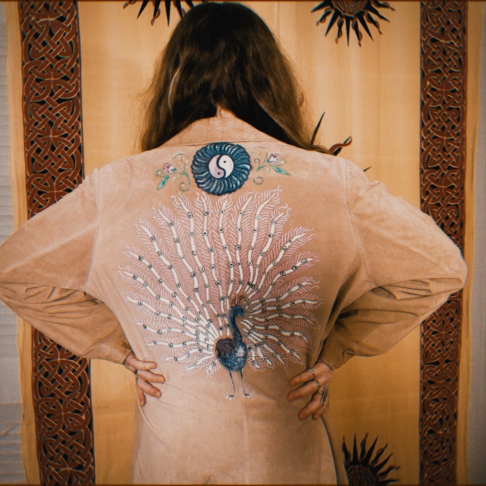 “The Peacock” Hand-Painted Vintage 90’s Suede Jacket Coat